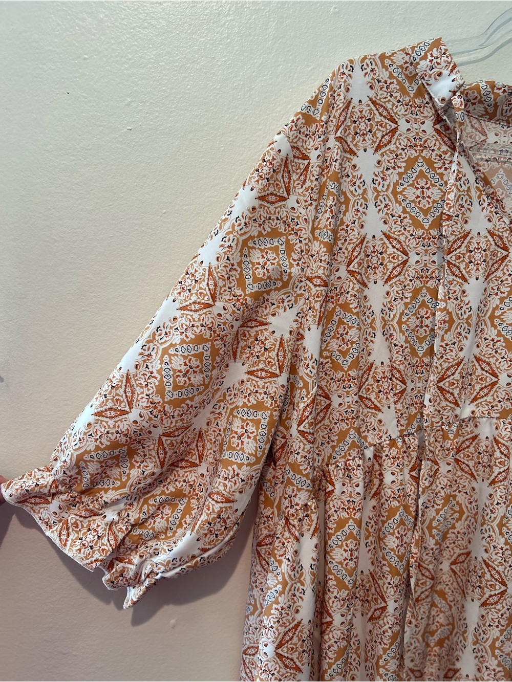 Boho Medallion Women’s Maxi Dress Tiered Balloon Sleeve Modest Autumn EUC 2X - Picture 4 of 6